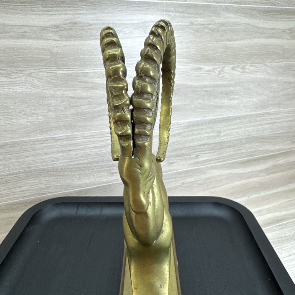 Vintage Art Deco Solid Brass Gazelle/Ram MCM Figurine Statue 9.25"x 9"x 2.25" - Picture 7 of 13